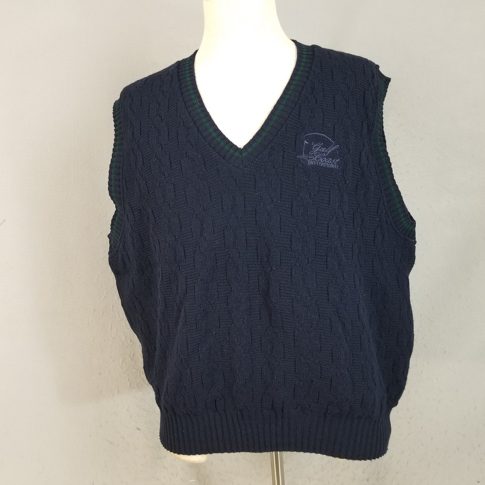 WeatherBoss Sweater Vest Mens L Navy Rainswetter Gore‎ Windstopper Golf V-Neck